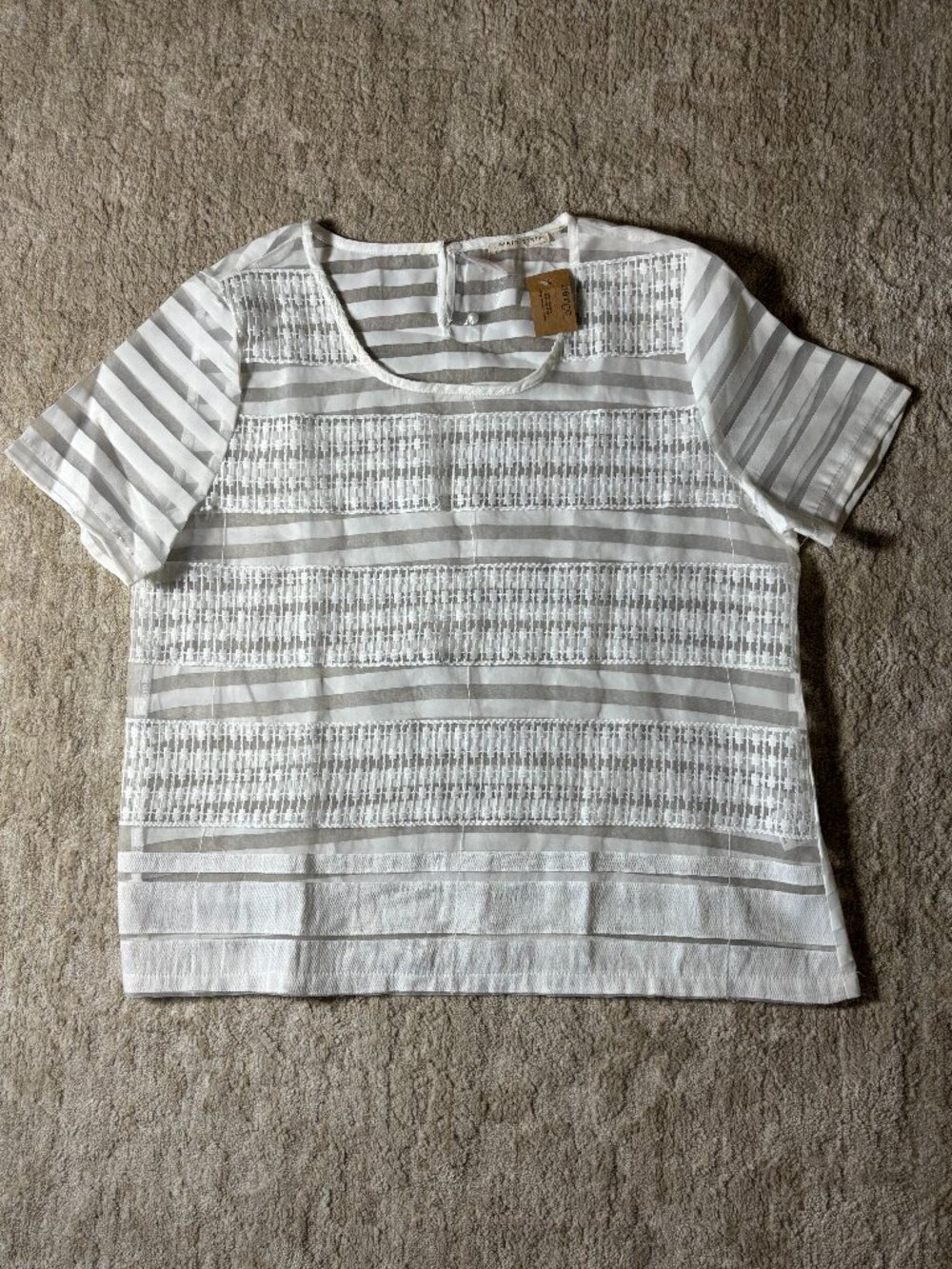 Main Strip Women's White Textured Striped Blouse - New With Tags